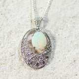 'Lace' Silver Australian White Opal Necklace Pendant - Black Star Opal