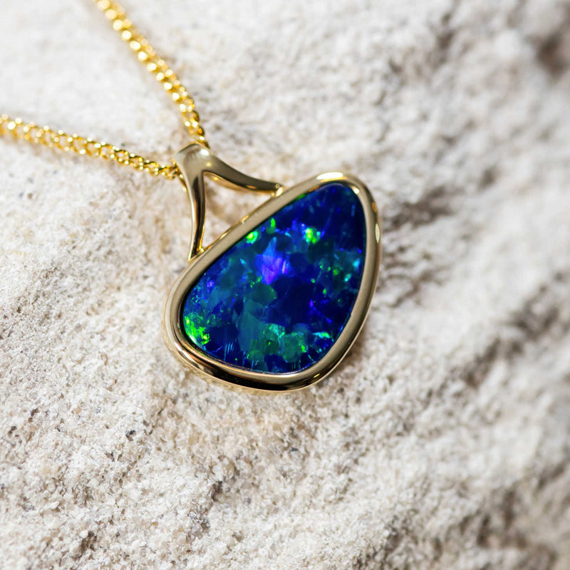 'Laki' Gold Australian Doublet Opal Necklace Pendant - Black Star Opal