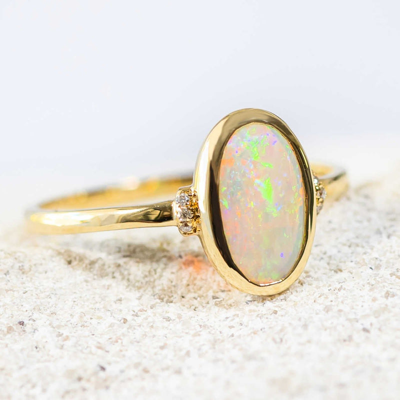 'Larke' Gold Australian Crystal Opal Ring - Black Star Opal