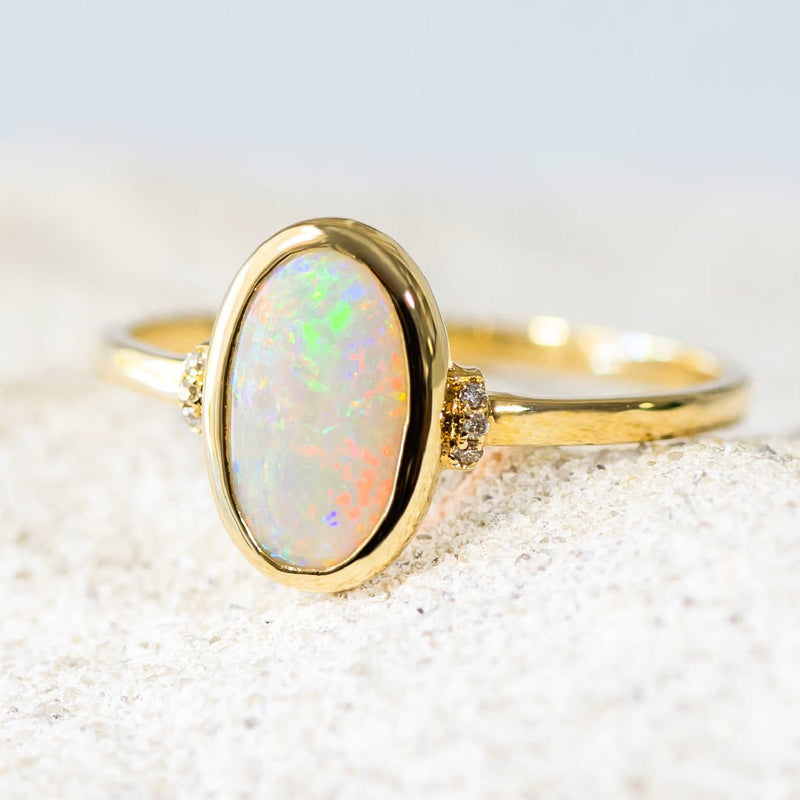 'Larke' Gold Australian Crystal Opal Ring - Black Star Opal