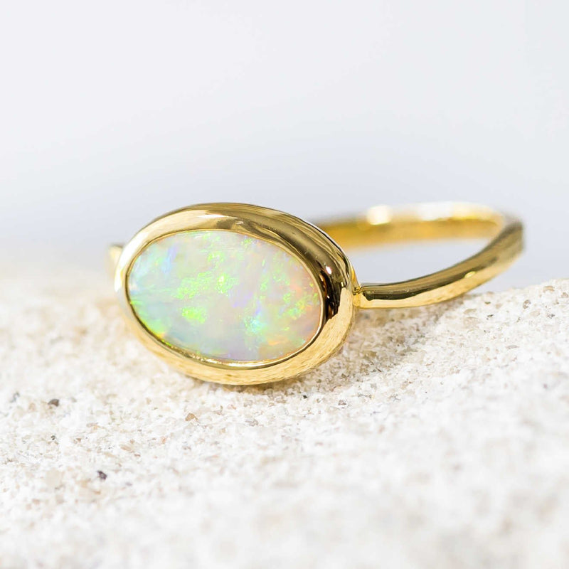 'Lauren' Gold Australian Crystal Opal Ring - Black Star Opal