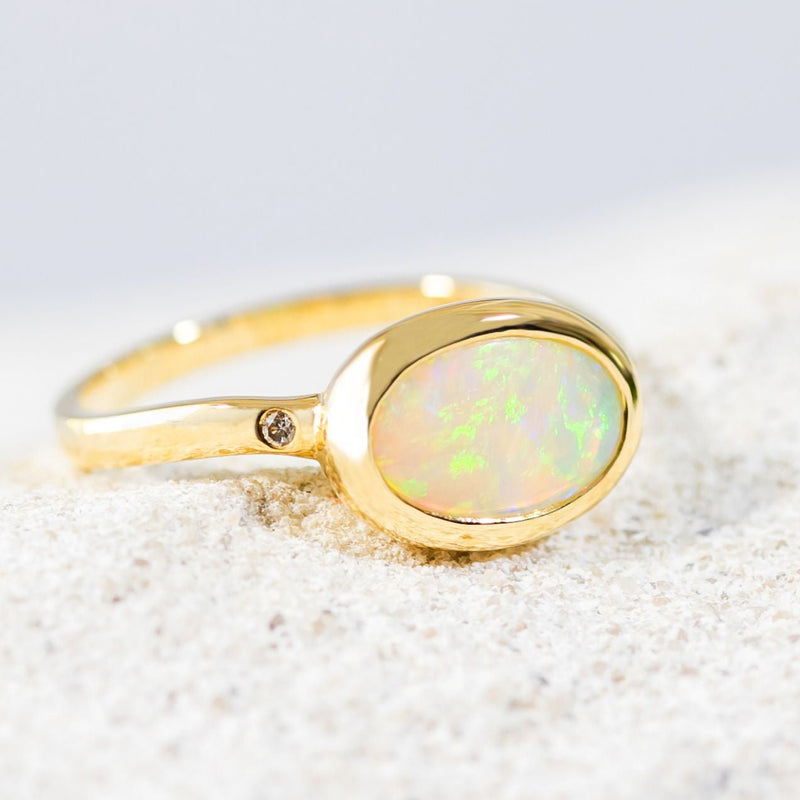 'Lauren' Gold Australian Crystal Opal Ring - Black Star Opal
