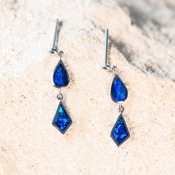blue australian dpublet opal silver earrings