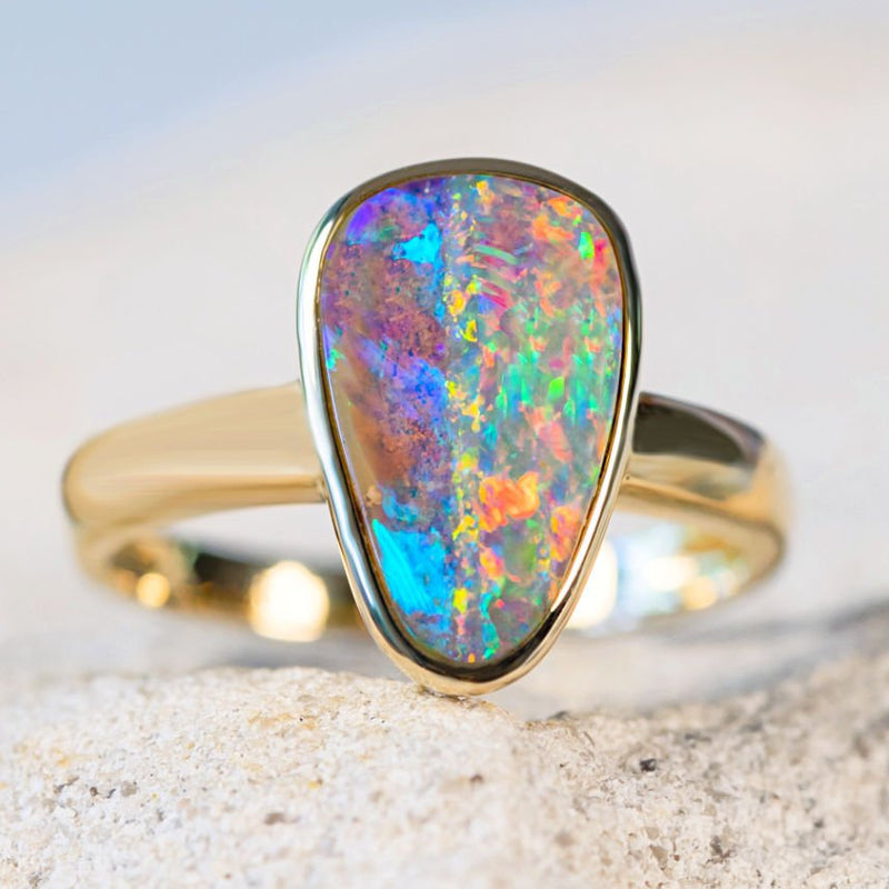 'Leandra' Gold Queensland Boulder Opal Ring - Black Star Opal