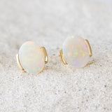 'Leia' Gold Australian Crystal Opal Earrings - Black Star Opal