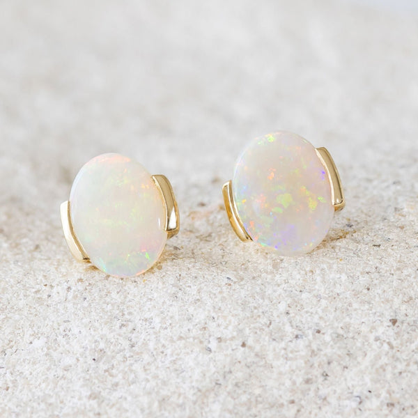 'Leia' Gold Australian Crystal Opal Earrings - Black Star Opal