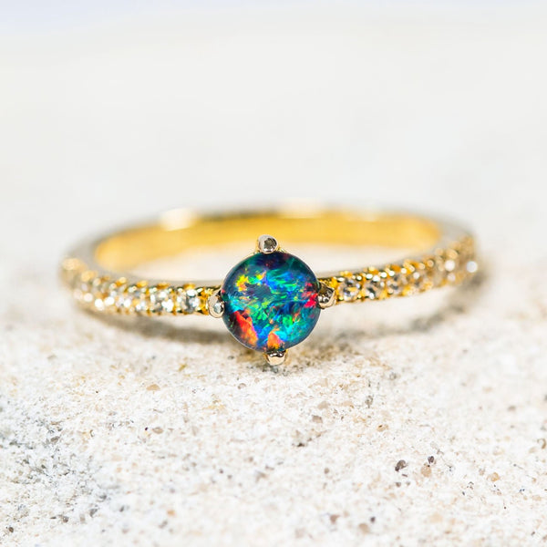 'Leila' Gold Plated Silver Australian Triplet Opal Ring - Black Star Opal