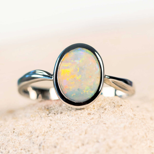 crystal opal white gold ring