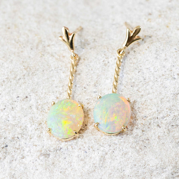 'Leyla' Gold Australian Crystal Opal Earrings - Black Star Opal