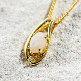 'Lia' Gold Plated Silver Australian White Opal Necklace Pendant - Black Star Opal
