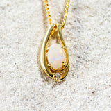 'Lia' Gold Plated Silver Australian White Opal Necklace Pendant - Black Star Opal