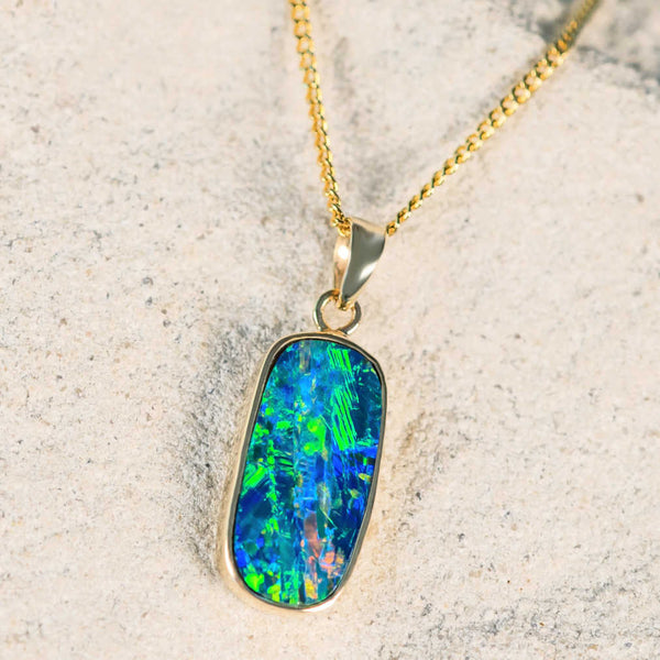 'Liana' Gold Doublet Opal Necklace Pendant - Black Star Opal