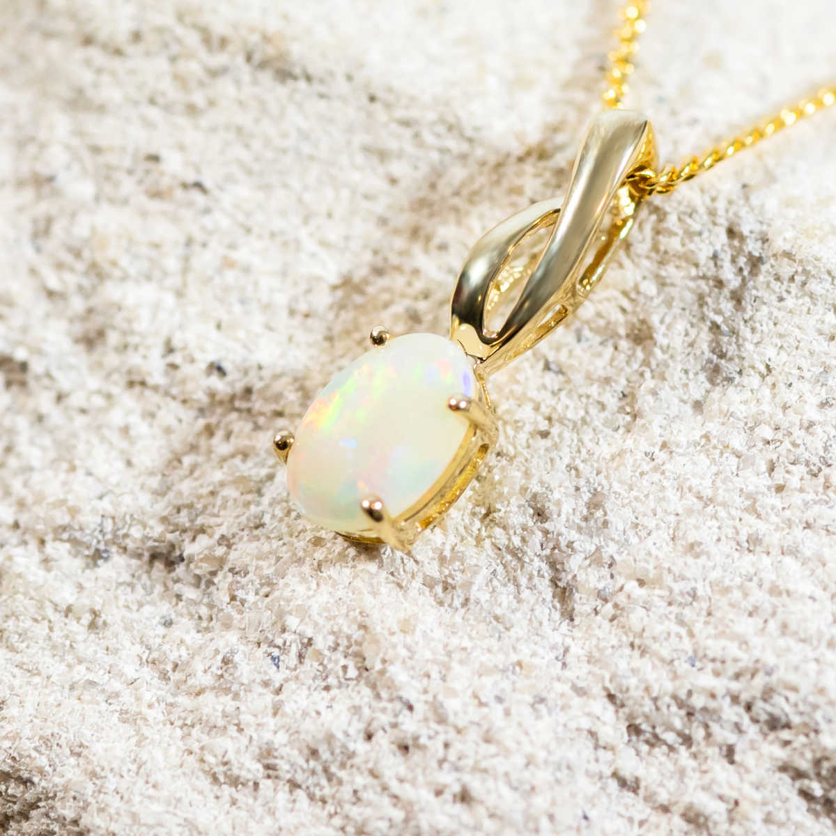 'Lillie' Gold Australian White Opal Necklace Pendant - Black Star Opal