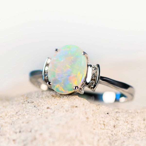 colourful crystal opal and diamond ring