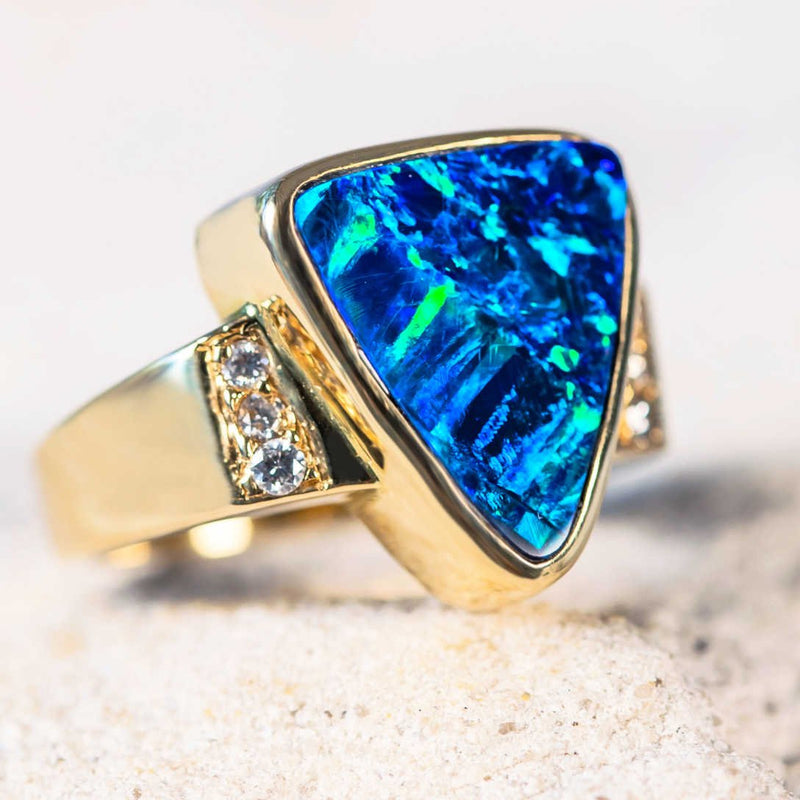 'Logan' Gold Australian Doublet Opal Ring - Black Star Opal