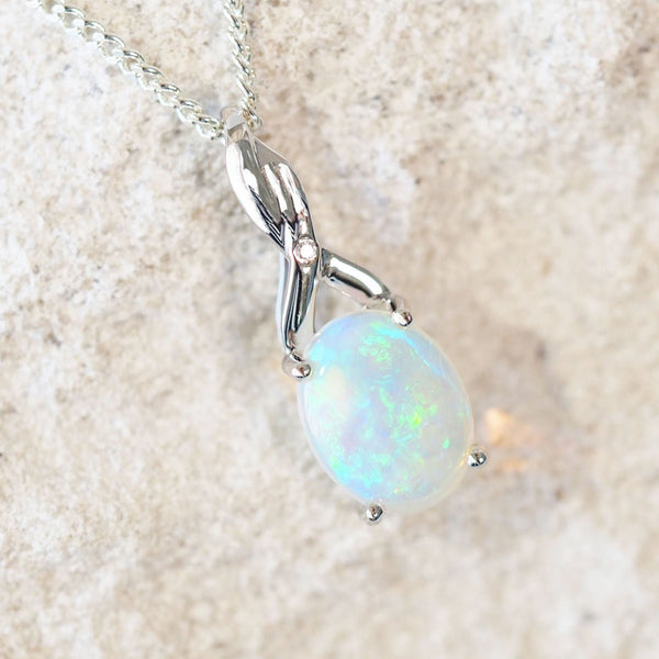 crystal opal white gold pendant with diamond