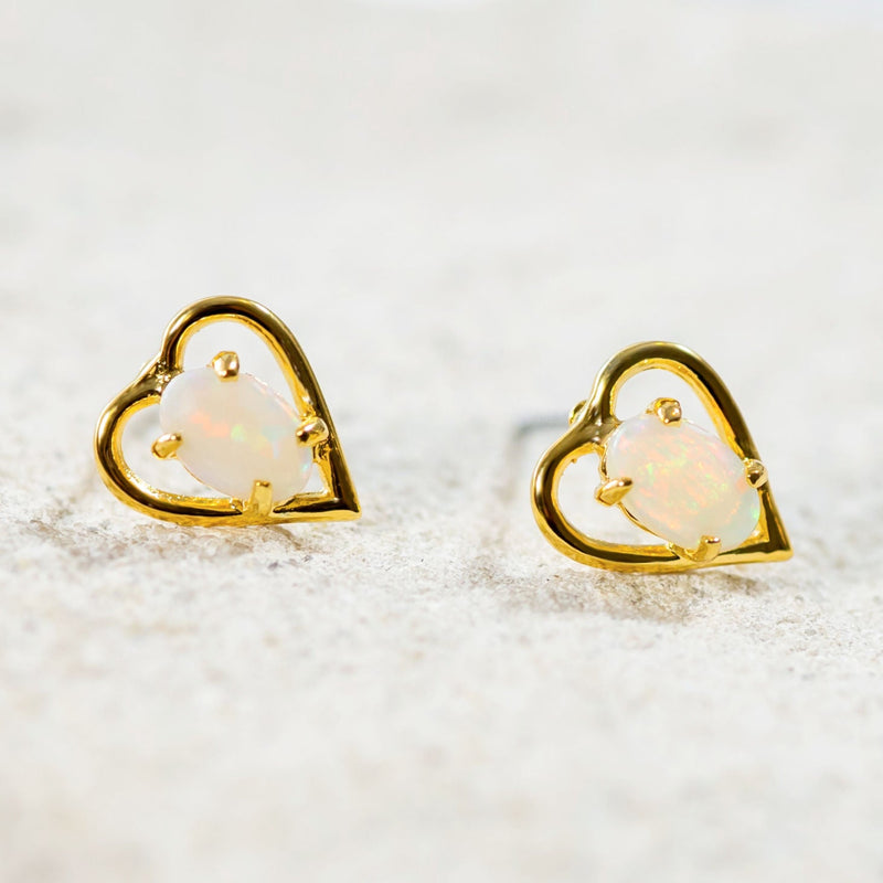 'Love' Gold Plated Silver Australian Crystal Opal Earrings - Black Star Opal