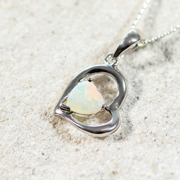'Love' Silver Australian White Opal Necklace Pendant - Black Star Opal