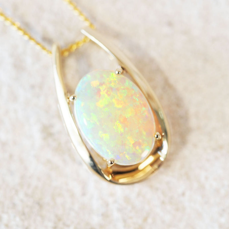 multi-colour crystal opal gold pendant