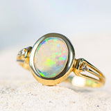 'Lucila' Gold Australian Crystal Opal Ring - Black Star Opal