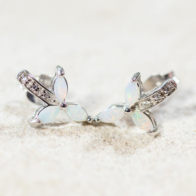 'Lule' Silver Australian Crystal Opal Earrings - Black Star Opal