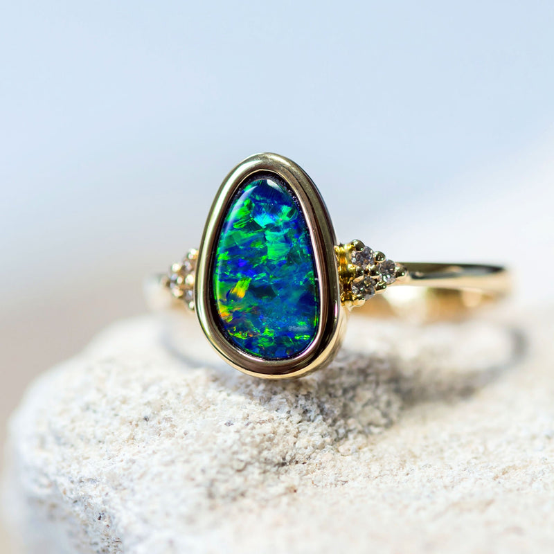 ‘Luna’ Gold Australian Doublet Opal Ring - Black Star Opal