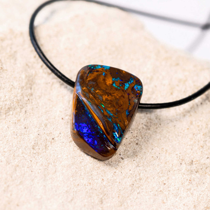 green and blue boulder opal pendant