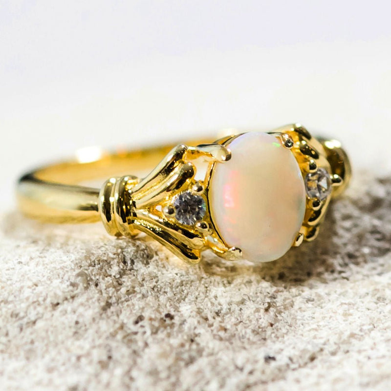 decorative white opal gold plated silver ring maeve