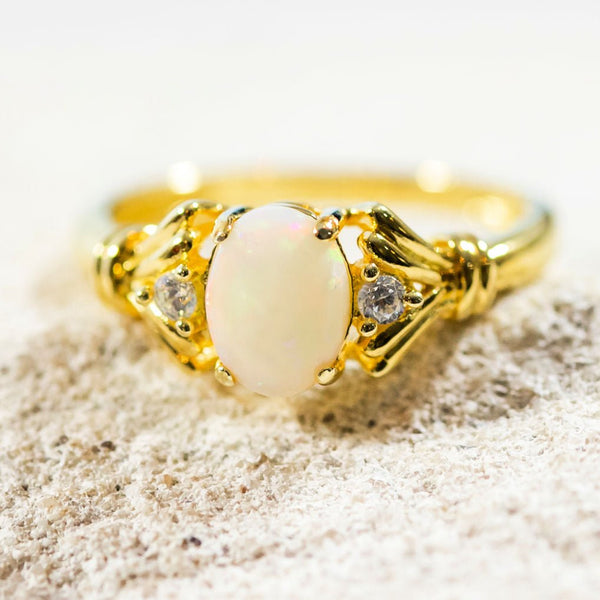 gold plated silver white opal ring maeve