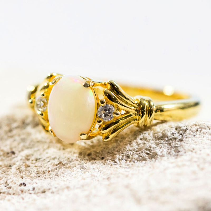 colourful white opal gold plated ring maeve