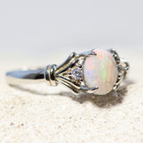 'Maeve' Silver Australian White Opal Ring - Black Star Opal