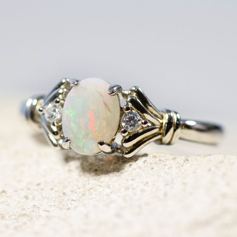 'Maeve' Silver Australian White Opal Ring - Black Star Opal