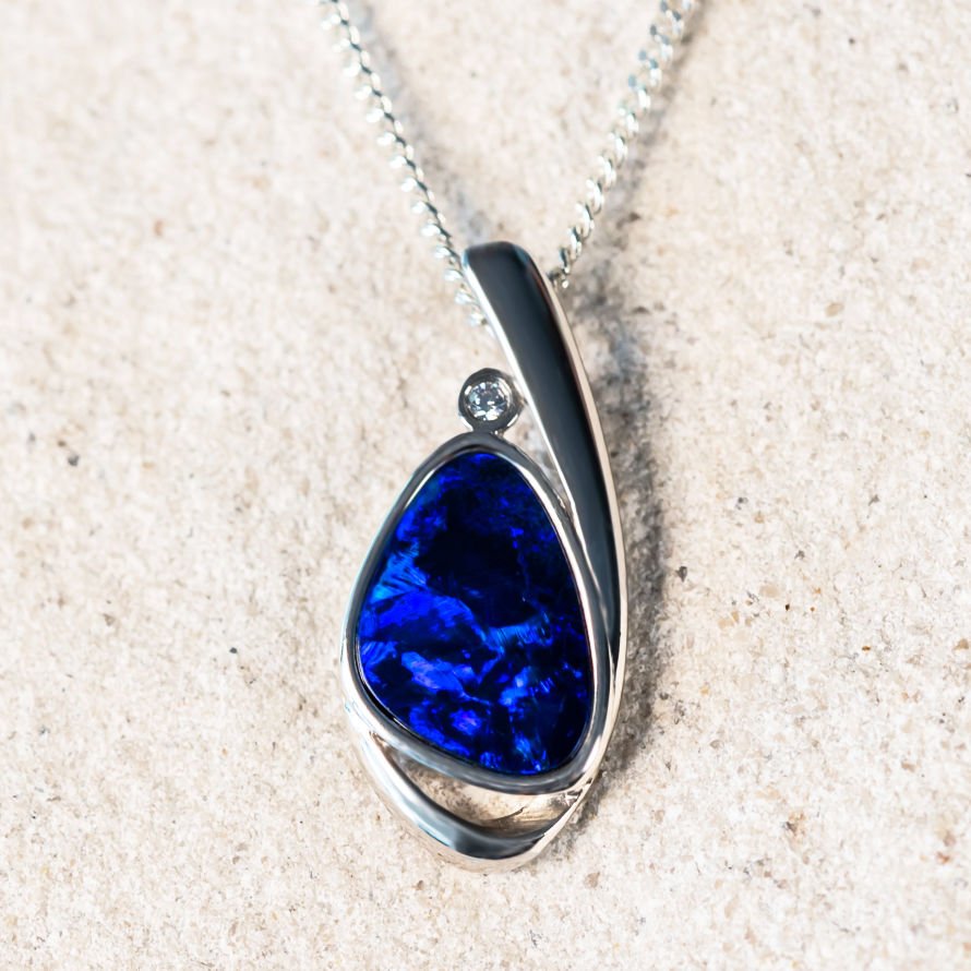 'Maja' Silver Australian Doublet Opal Necklace Pendant - Black Star Opal