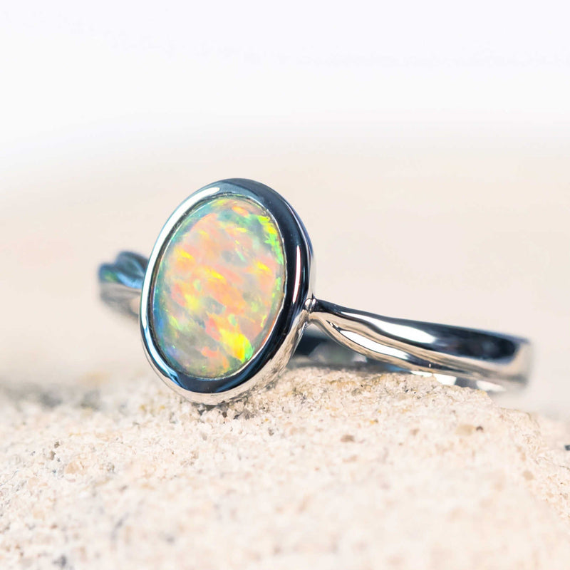 colourful crystal opal white gold ring