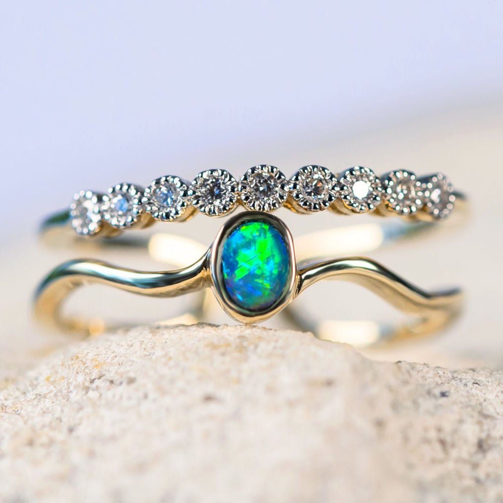 'Malou' Gold Australian Doublet Opal Ring - Black Star Opal