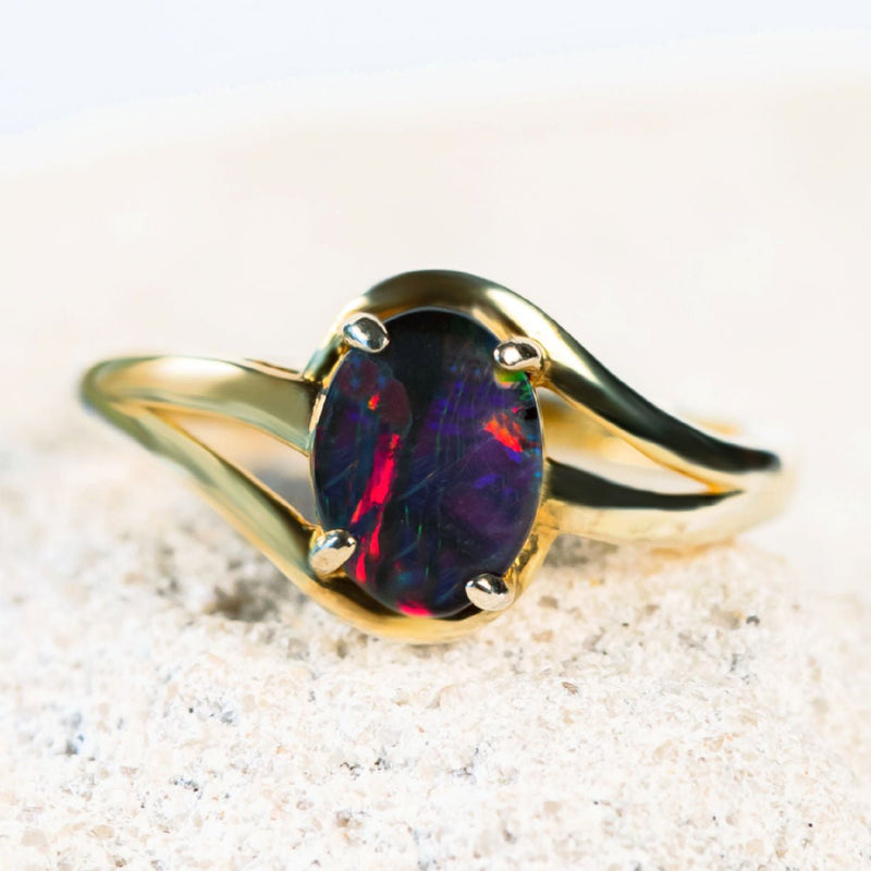 colourful triplet opal ring gold plated silver 'margaux'