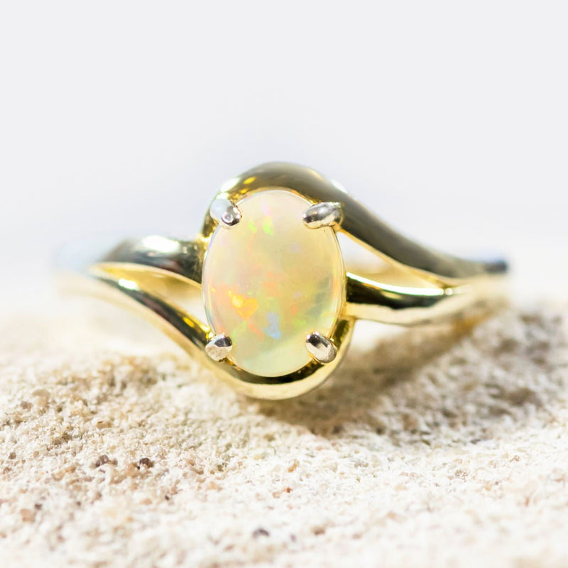 'margaux' colourful white opal ring set in gold plated silver