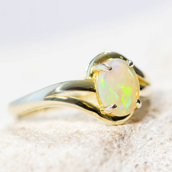 opal ring set with a white opal set in gold plated silver 'margaux'