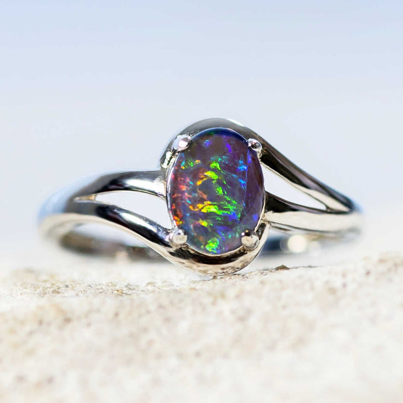 'Margaux' Silver Australian Triplet Opal Ring - Black Star Opal