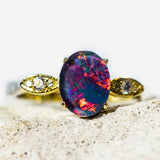 'Marina' Gold Plated Silver Australian Triplet Opal Ring - Black Star Opal
