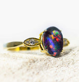 'Marina' Gold Plated Silver Australian Triplet Opal Ring - Black Star Opal