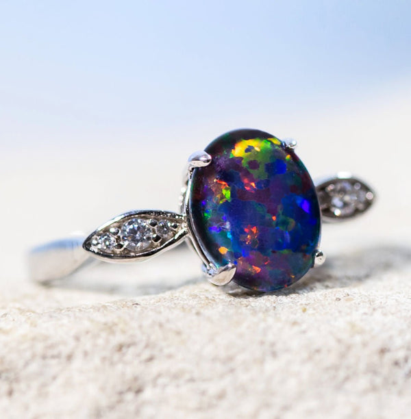 'Marina' Silver Australian Triplet Opal Ring - Black Star Opal