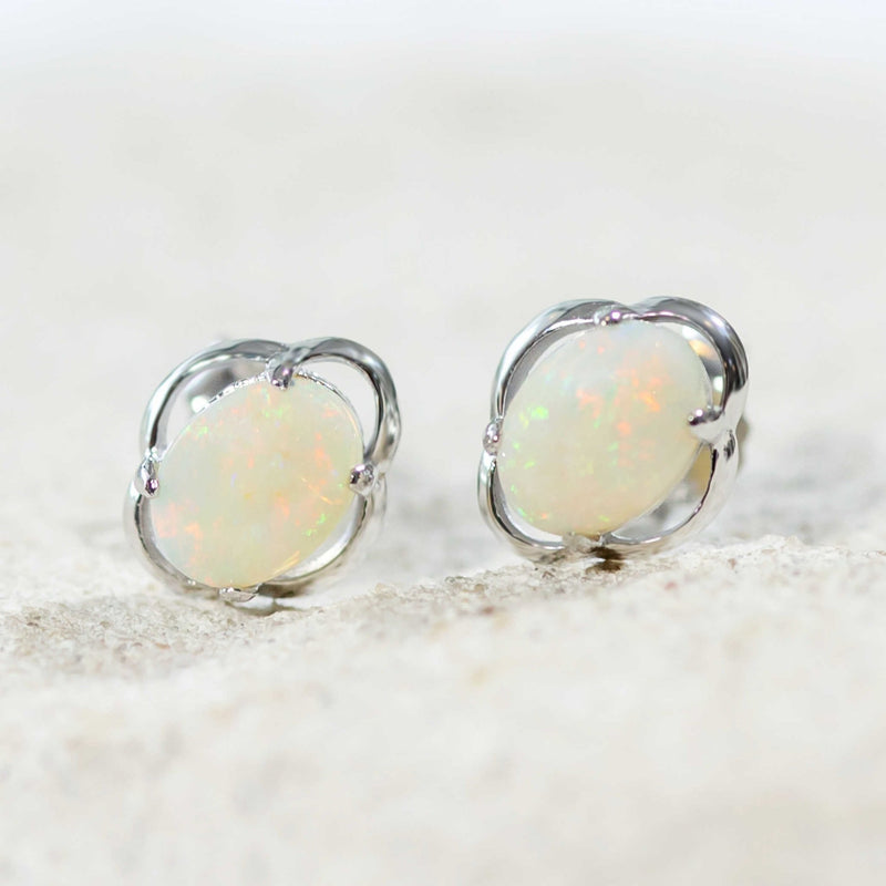 'Melina' Silver Australian White Opal Earrings - Black Star Opal