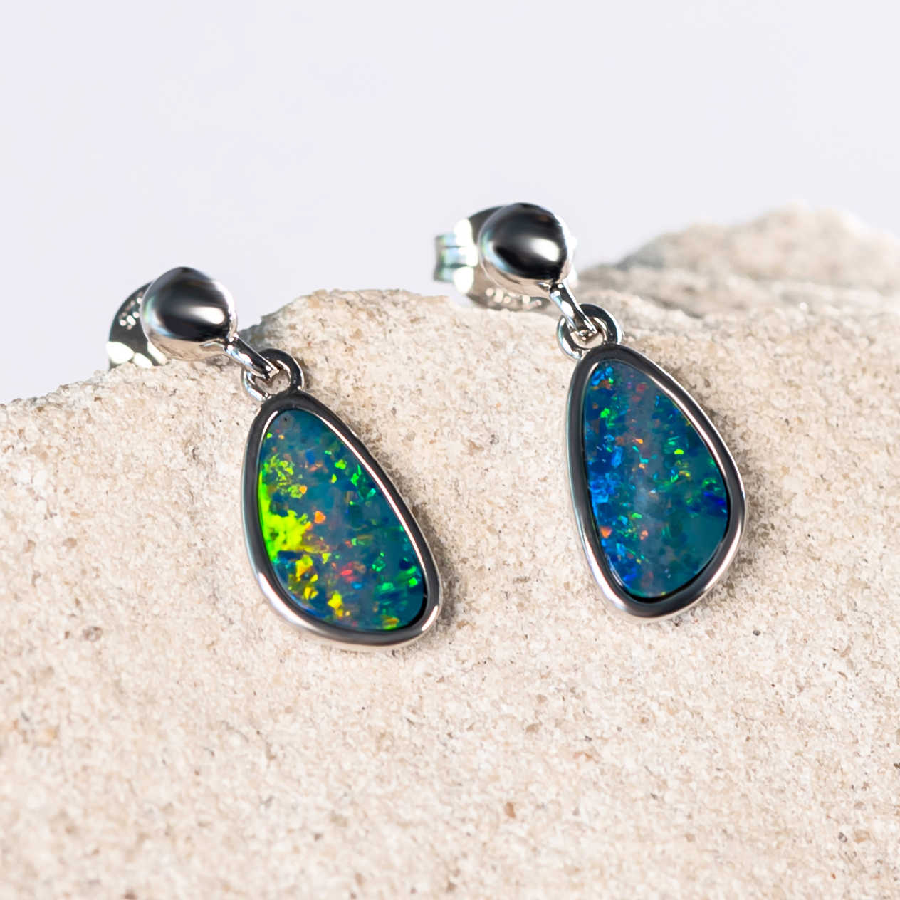 multi-colour doublet opal silver stud earrings