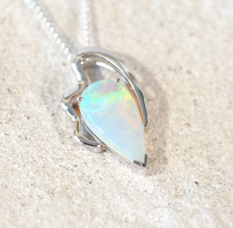 white gold crystal opal pendant 