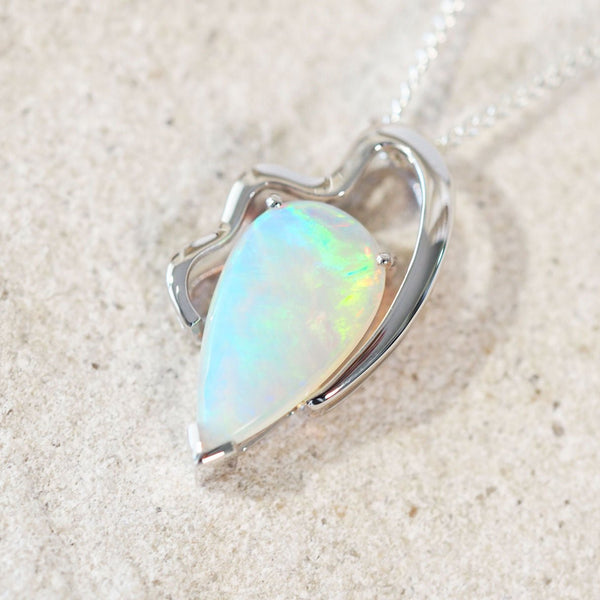 white gold crystal opal pendant set with australian opal