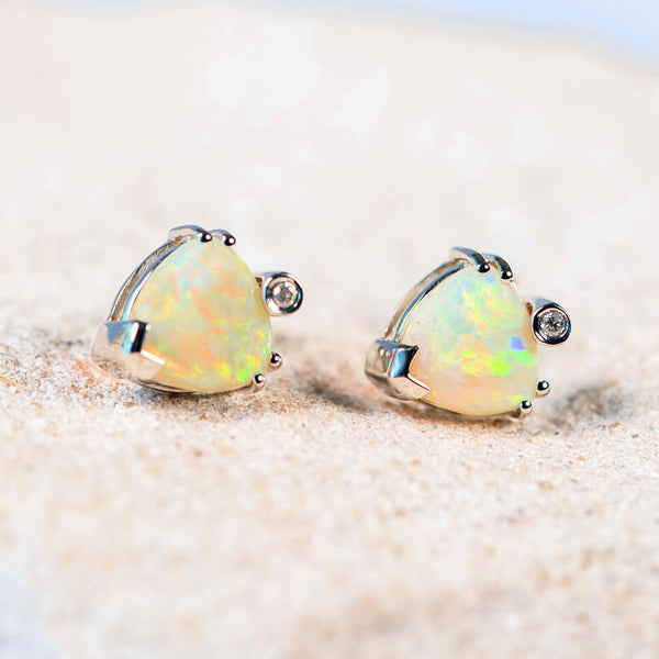 bright and colourful south australian crystal opal earrings set in white gold with diamonds