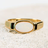 colourful oval white opal gold plated silver ring