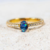 'Millie' Gold Plated Silver Australian Triplet Opal Ring - Black Star Opal