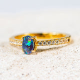 'Millie' Gold Plated Silver Australian Triplet Opal Ring - Black Star Opal